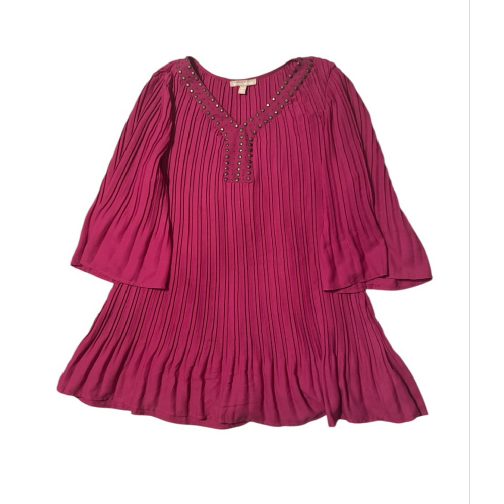 Woman Within 18 /20Pleated Tunic Dress Top Studded Fuchsia Plus L Whimsigoth